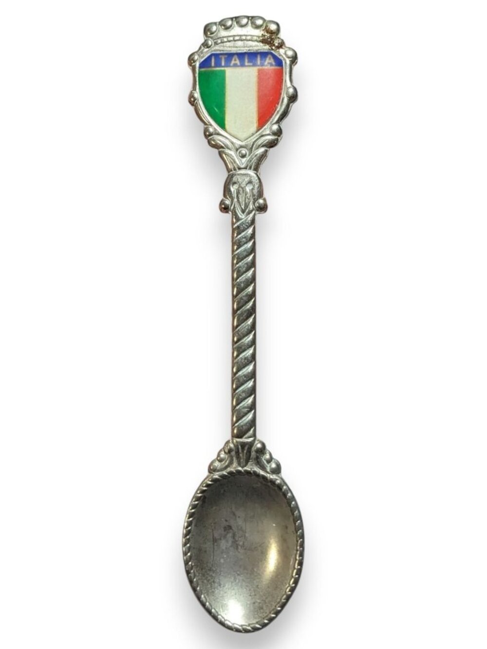 Vintage Retro Metal Silver Tone Italy Italia Flag Souvenir Spoon 5 1/4 Inch